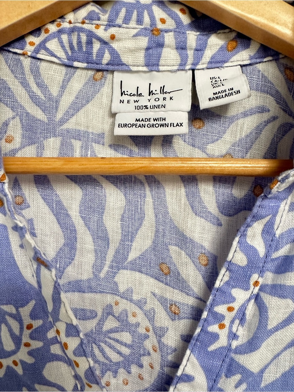 Nicole Miller 100% Linen Long Sleeve Shell Pattern Printed Blouse Women’s Large - Picture 2 of 12